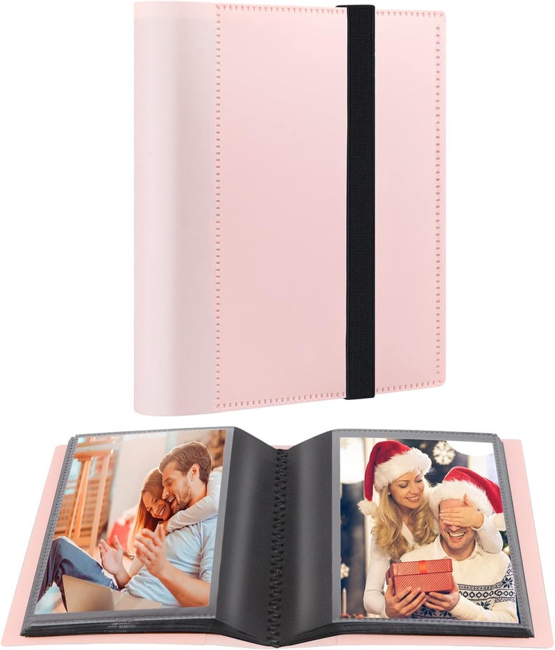 Aevdor Small Photo Album 4x6 Photos Black Inner Page with Strong Elastic band, Each Small Album Holds 64 Photos, 4x6 Mini Book Photo Pictures Album Birthday Christmas Photo Albums Wedding Anniversary (Pink) - Image 1